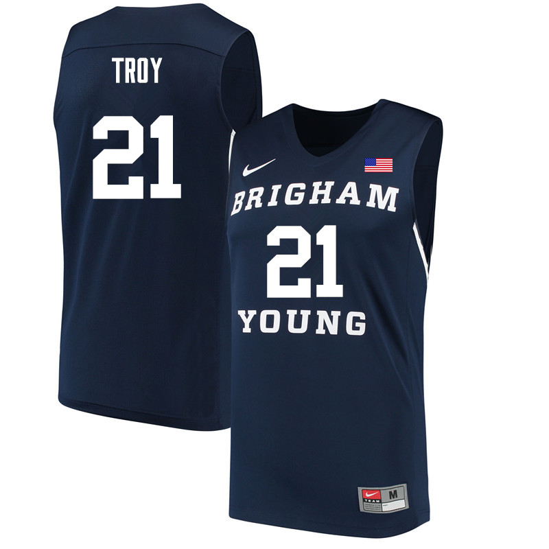 Men #21 Evan Troy BYU Cougars College Basketball Jerseys Sale-Navy
